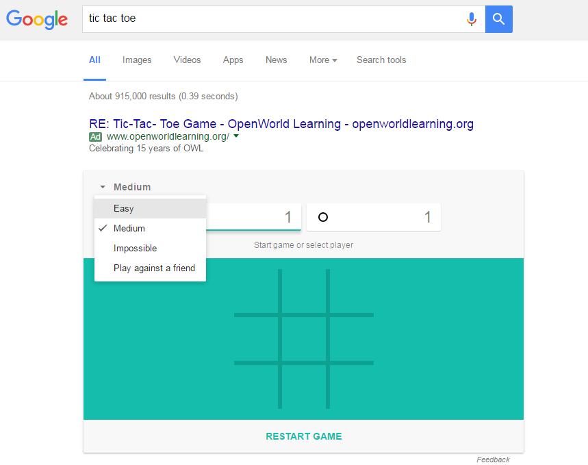 Google Adds Solitaire And Tic-Tac-Toe To Search Function 