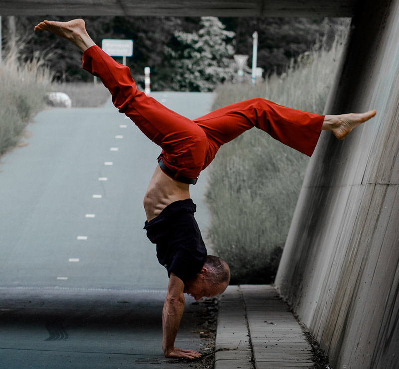 Elderly man is stretching