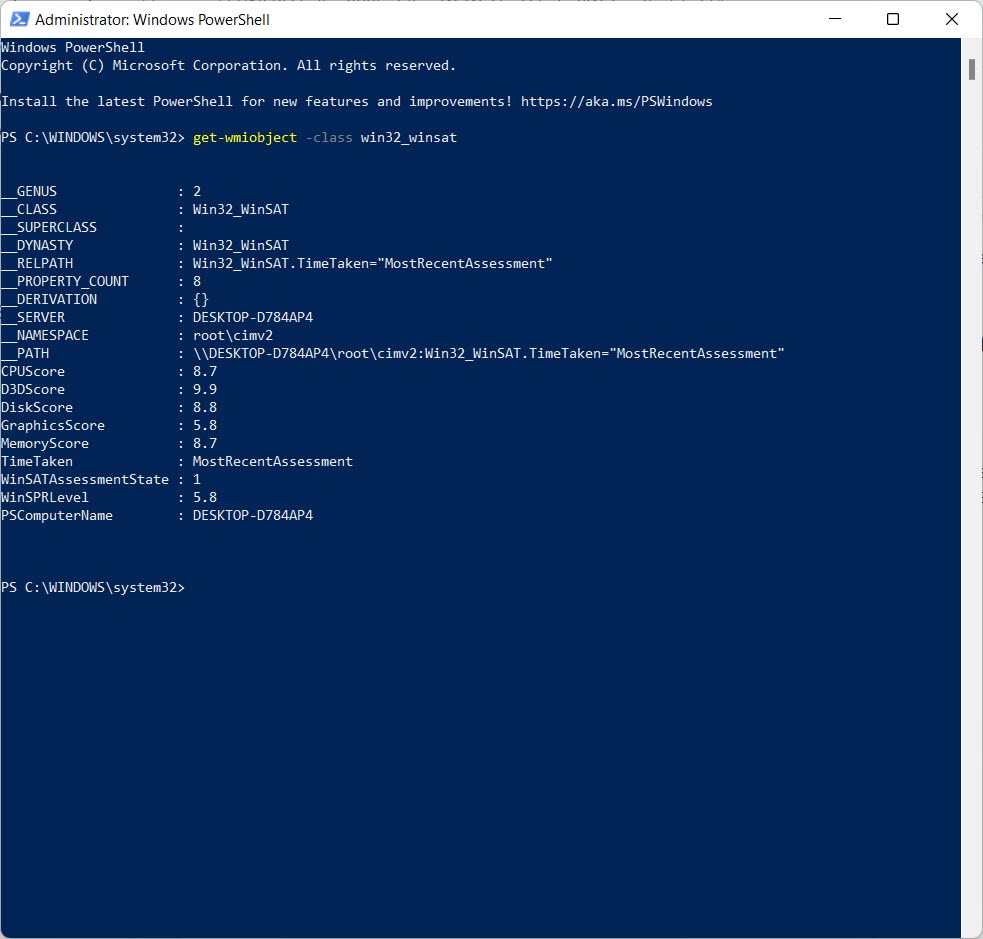 Powershell performance index