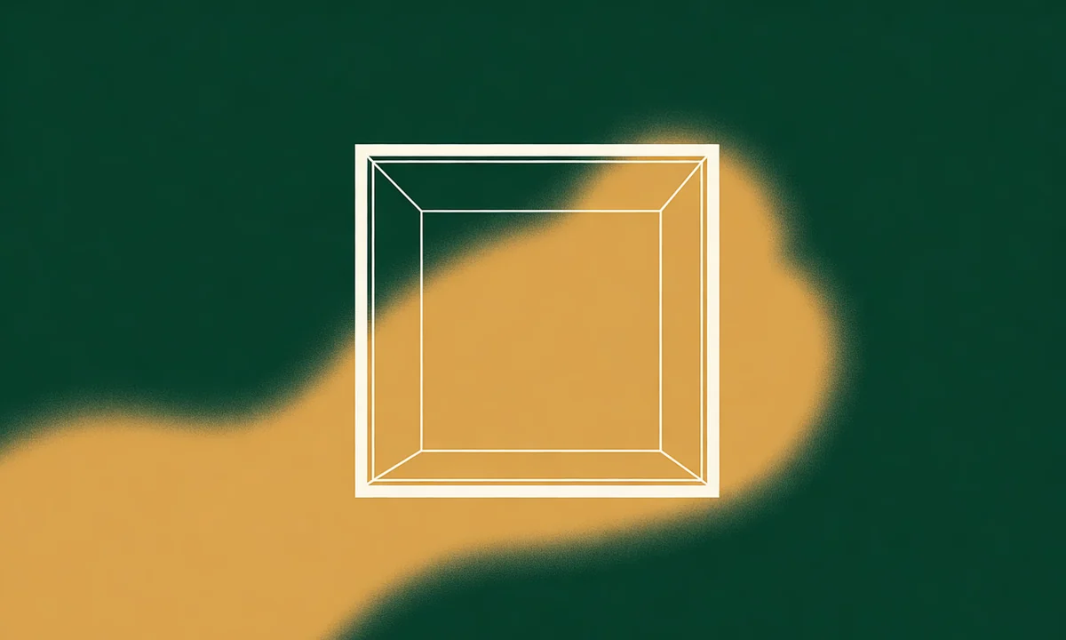 A precisely drawn square boundary with a soft glow spilling well beyond its edges, illustrating an AI agent whose real reach extended past the sandbox drawn on the design document