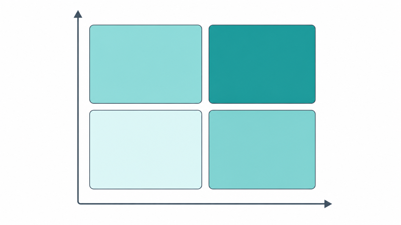 A two-by-two matrix shaded from pale to deep teal, representing the IMDRF risk categorization framework for software as a medical device