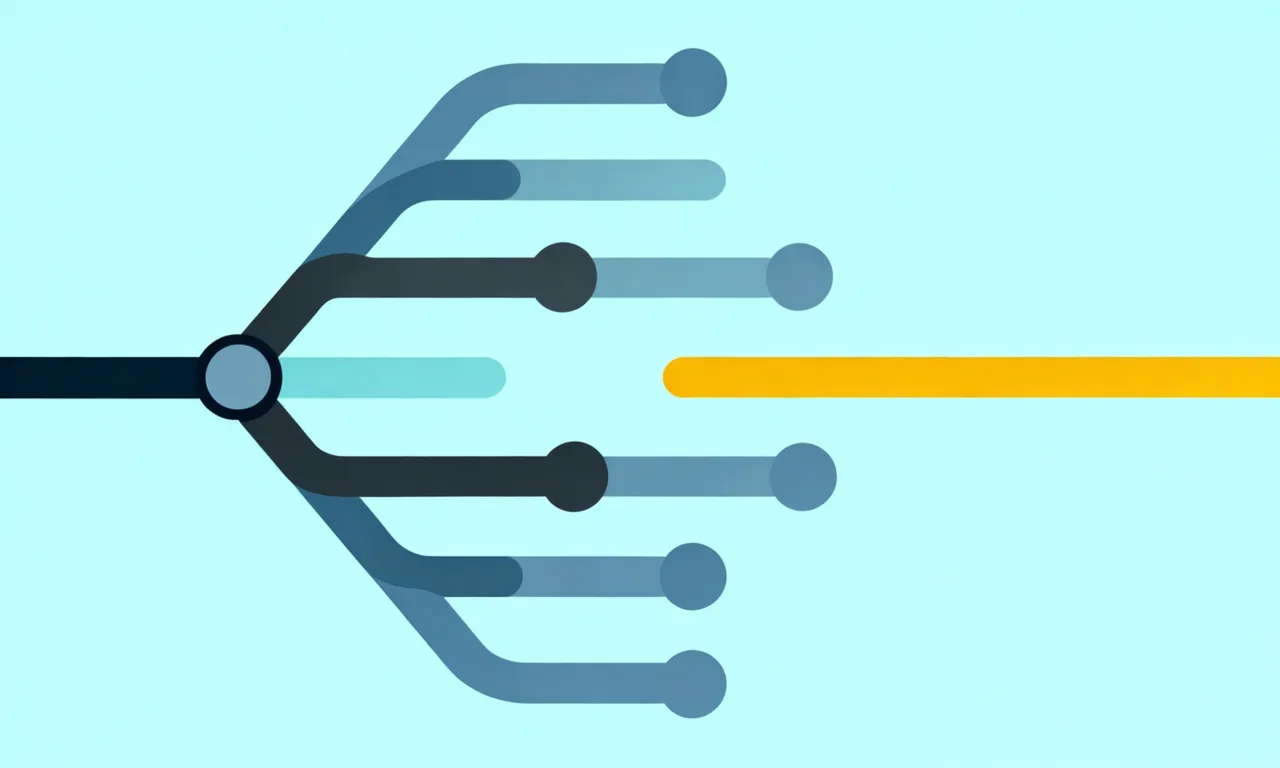 A branching lineage diagram in which one amber line runs alongside the others with no connection back to the origin