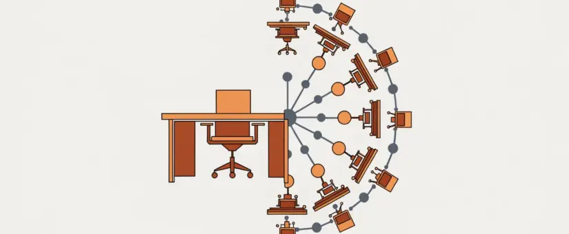 A single in-house IT desk beside a network of many connected desks, illustrating the coverage limits of one full-time hire